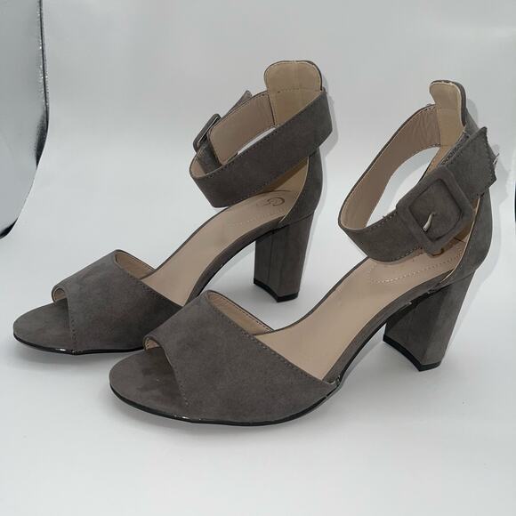 C Comfort Est 1946 Women’s Ankle Adjustable Strap Block Heel, Open Toe Gray Shoe - Picture 2 of 8